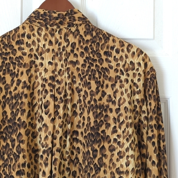 Liz Wear 90's Vintage Leopard Print Long Sleeve Button Down Shirt Brown Black M - Picture 12 of 12